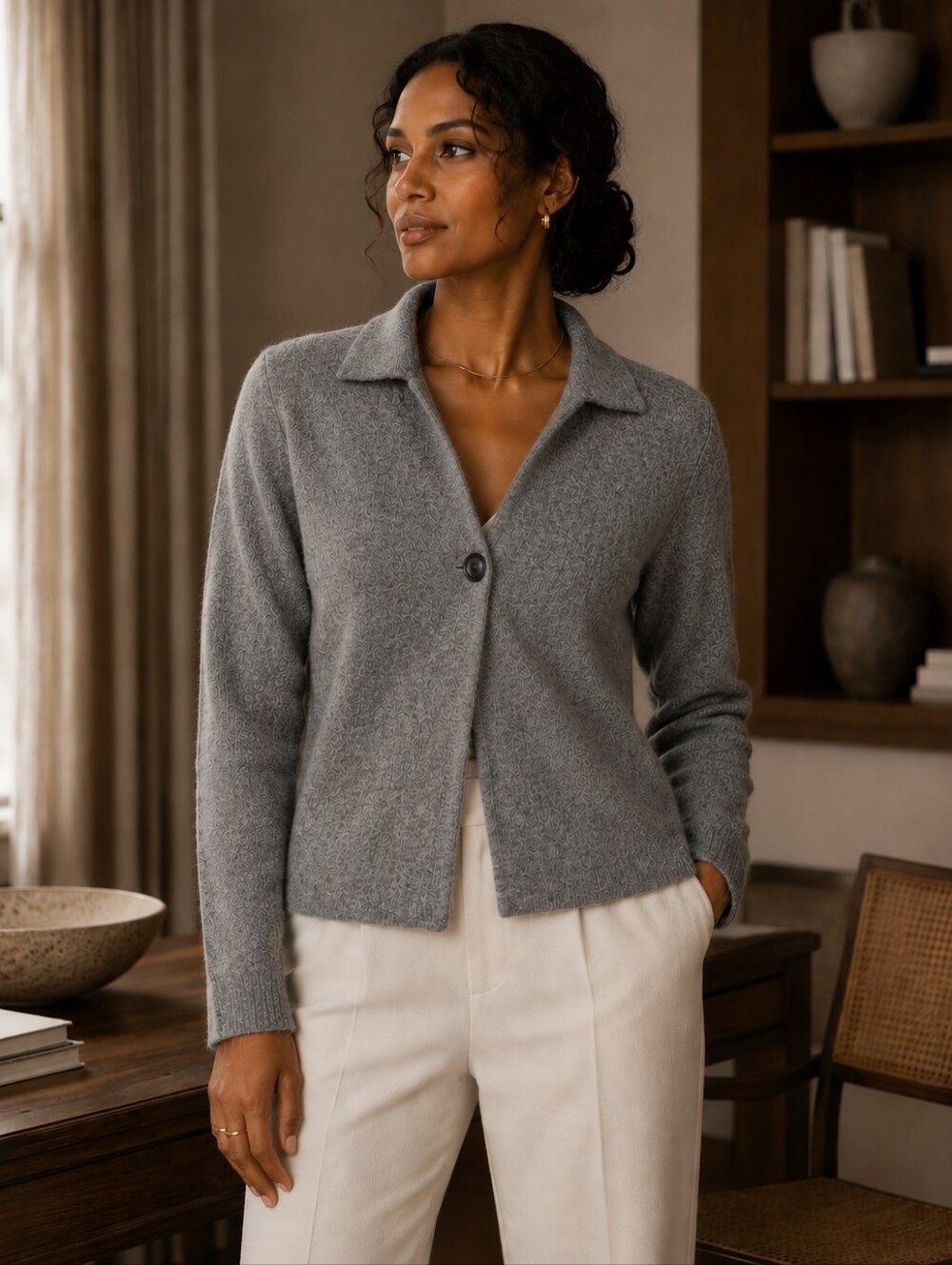 Deane & White Gray Lambswool Cardigan Jacket Sweater L